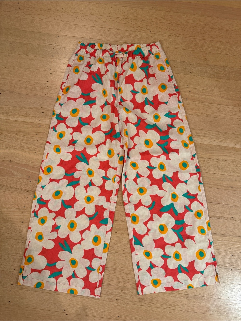 Cotton floral wide leg pants